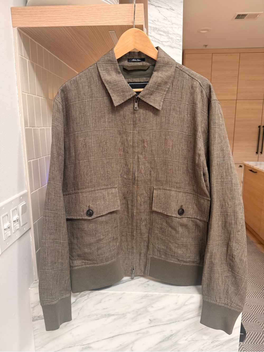Todd Snyder Olive Green Windowpane Bomber Jacket